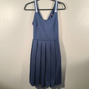 🦋 Fleet Collection Dress Navy White Pleated Open Back Size Medium